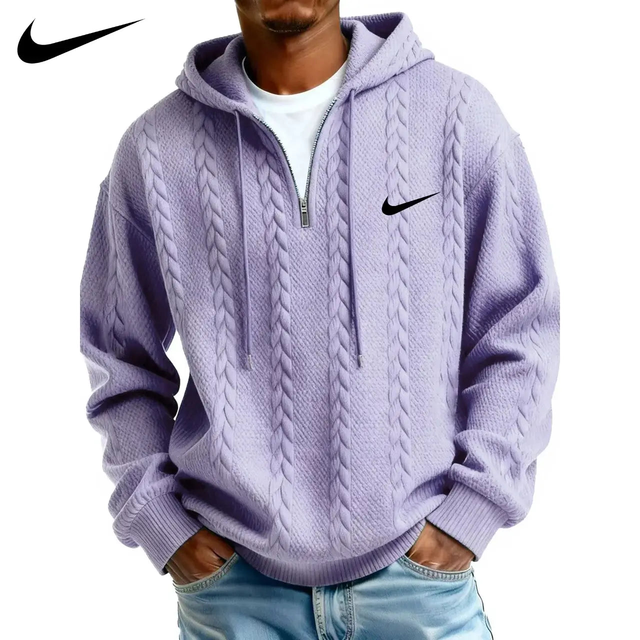 Herren Half-Zip Hoodie aus strukturiertem Strickfleece