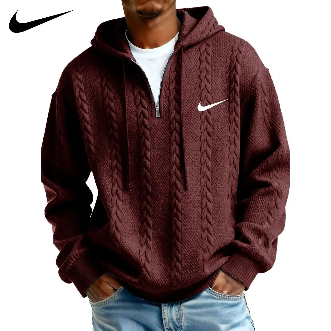 Herren Half-Zip Hoodie aus strukturiertem Strickfleece