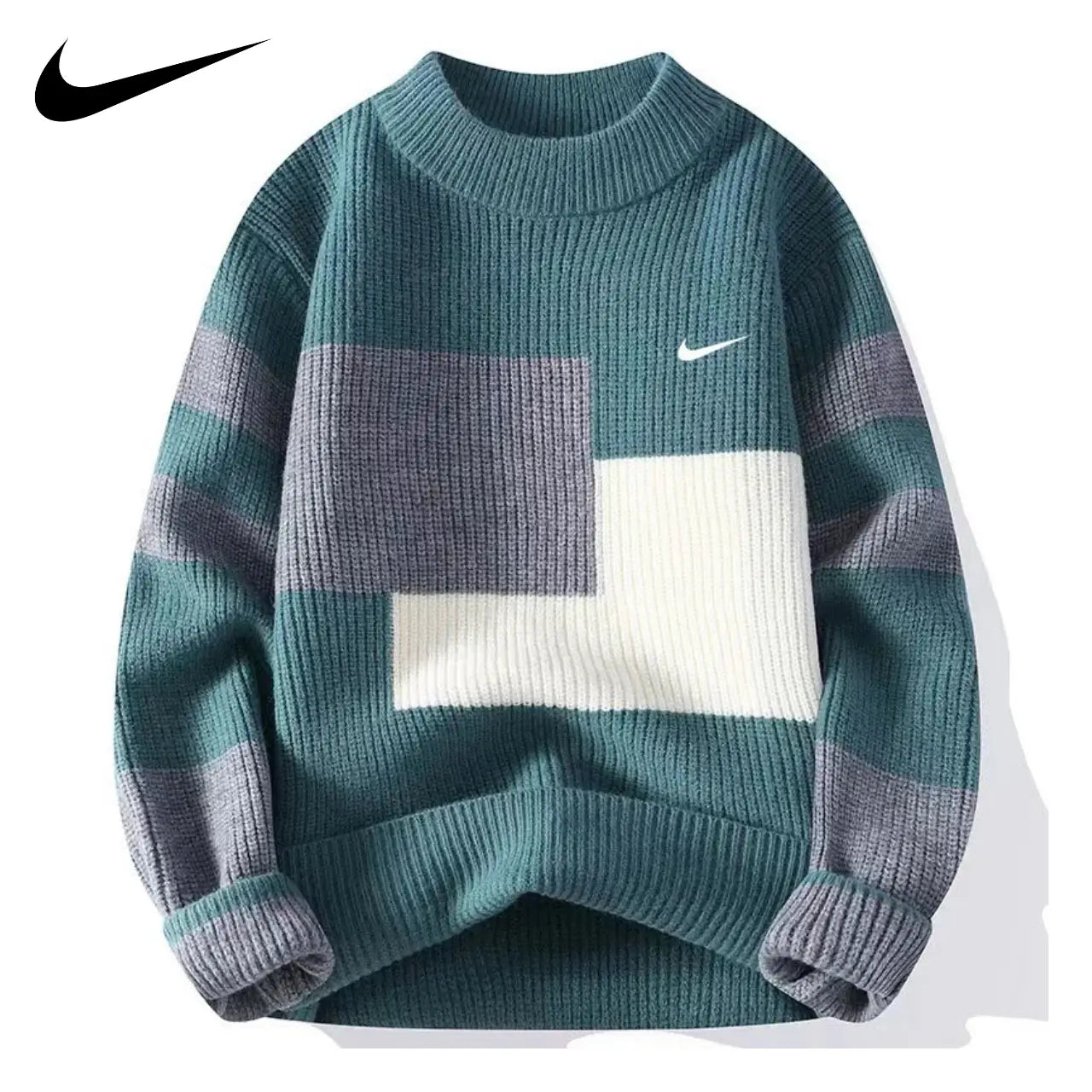 Moderner Strickpullover mit Farbblock-Design