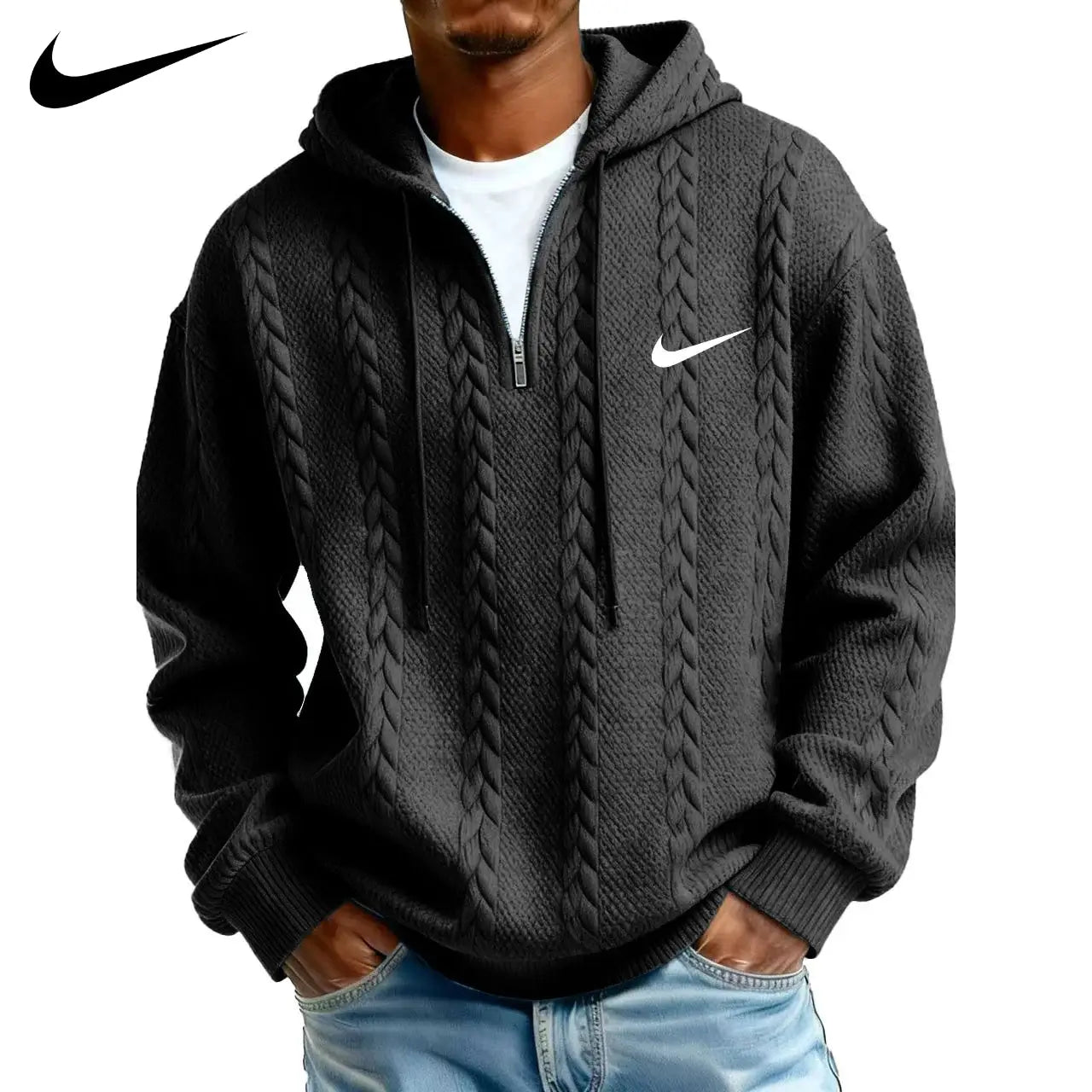 Herren Half-Zip Hoodie aus strukturiertem Strickfleece