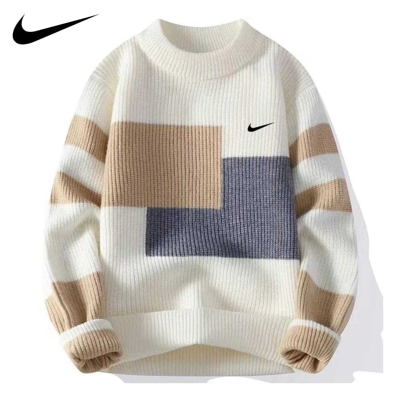 Moderner Strickpullover mit Farbblock-Design