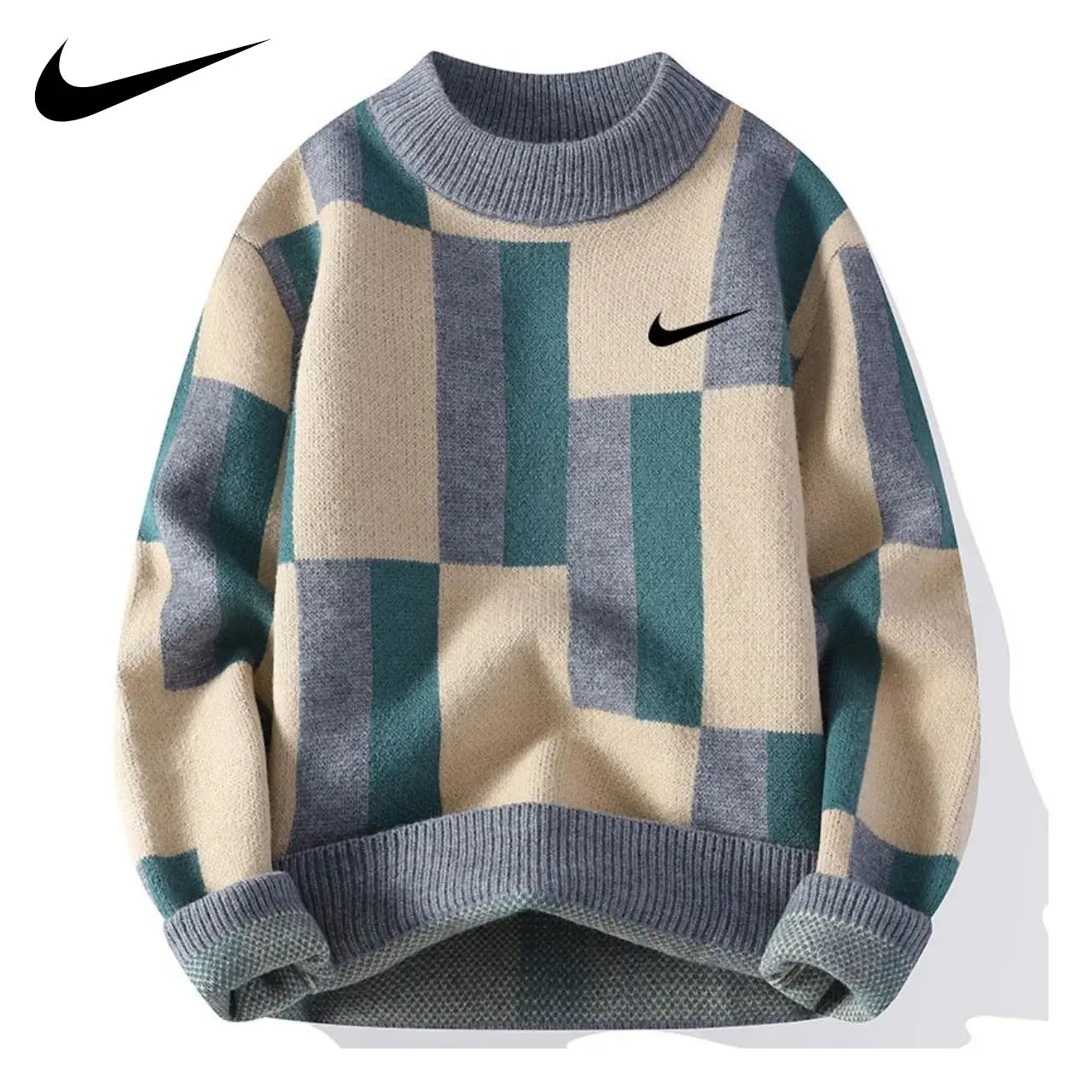 Moderner Strickpullover mit Farbblock-Design