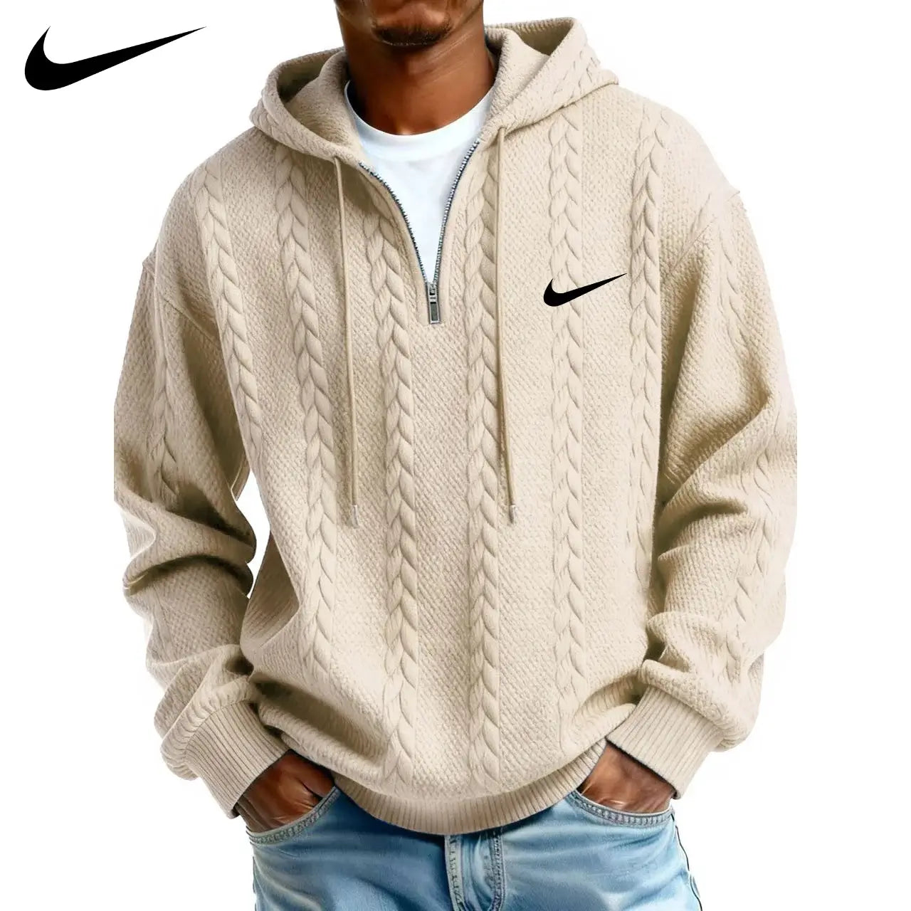 Herren Half-Zip Hoodie aus strukturiertem Strickfleece