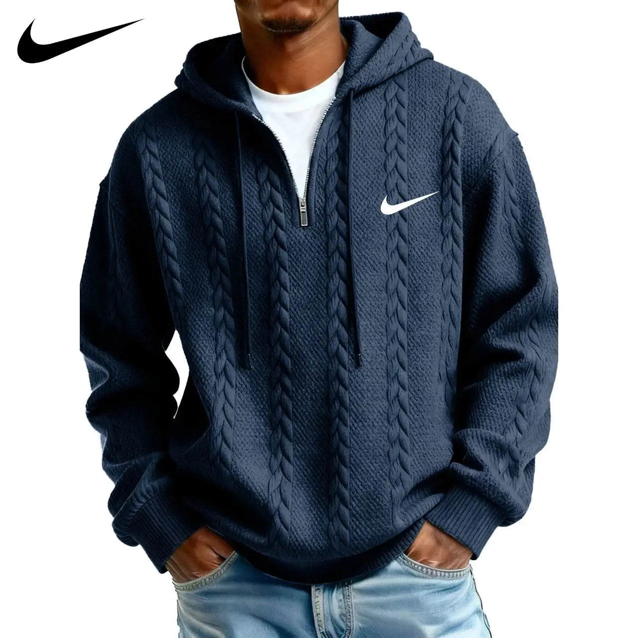 Herren Half-Zip Hoodie aus strukturiertem Strickfleece