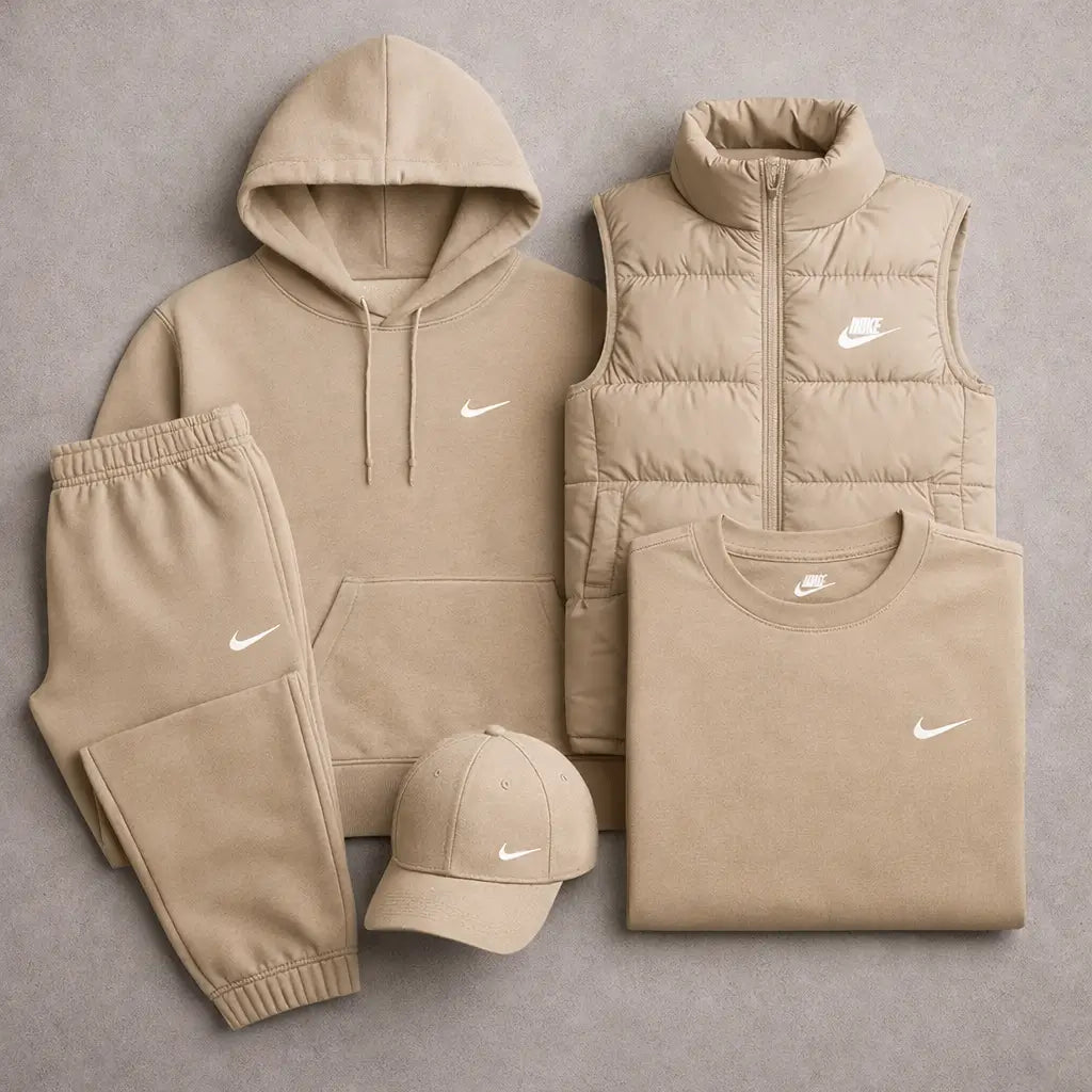 Complete Set – Sweatshirt, Pants, Puffer Jacket & T-shirt