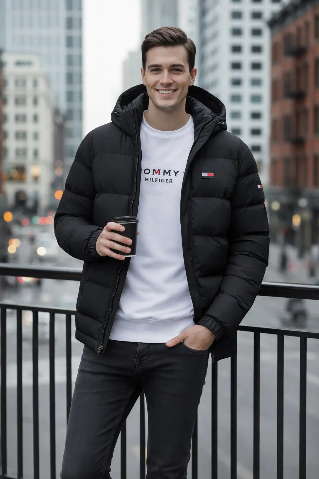 Wattierte Winterjacke mit Kapuze und Sweatshirt