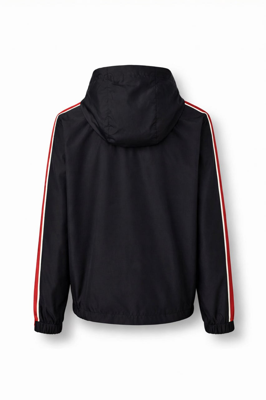 Tricolour Stripe Hooded Jacket – Black