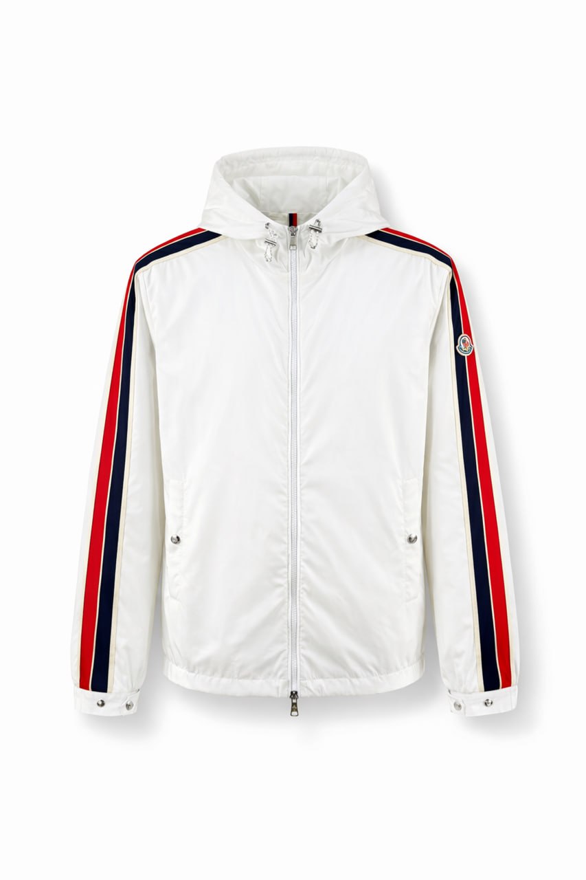 Tricolour Stripe Hooded Jacket – White