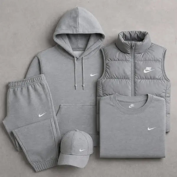 Complete Set – Sweatshirt, Pants, Puffer Jacket & T-shirt