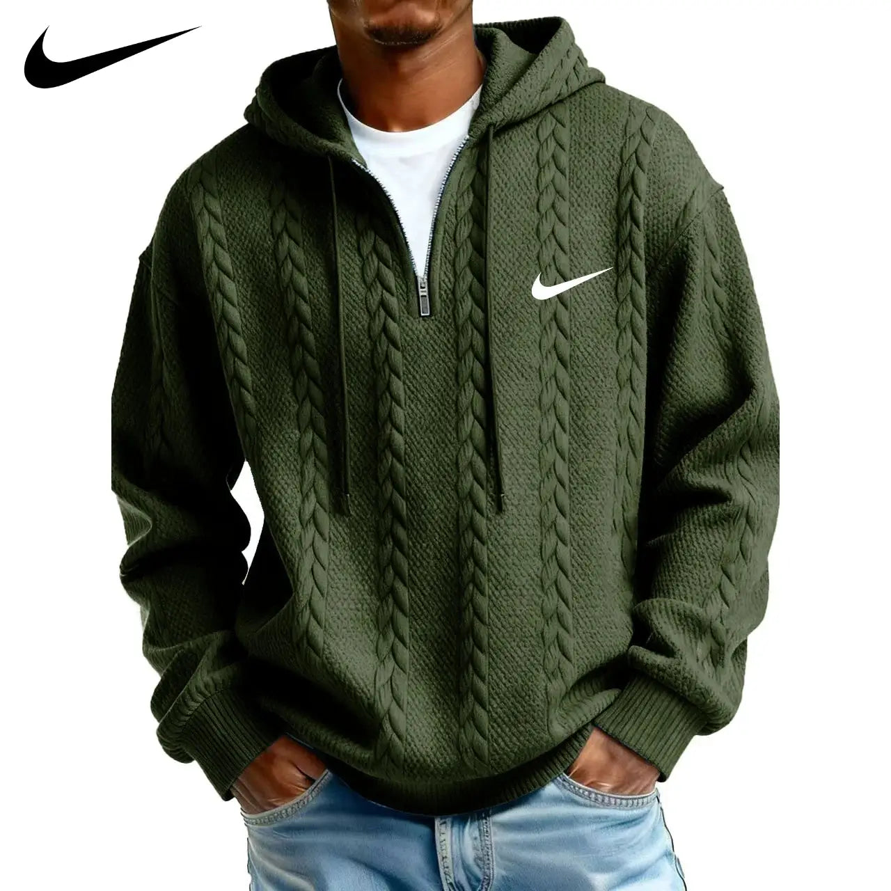 Herren Half-Zip Hoodie aus strukturiertem Strickfleece