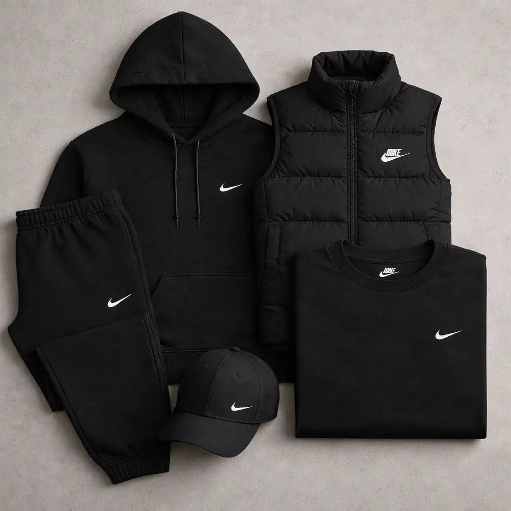 Complete Set – Sweatshirt, Pants, Puffer Jacket & T-shirt