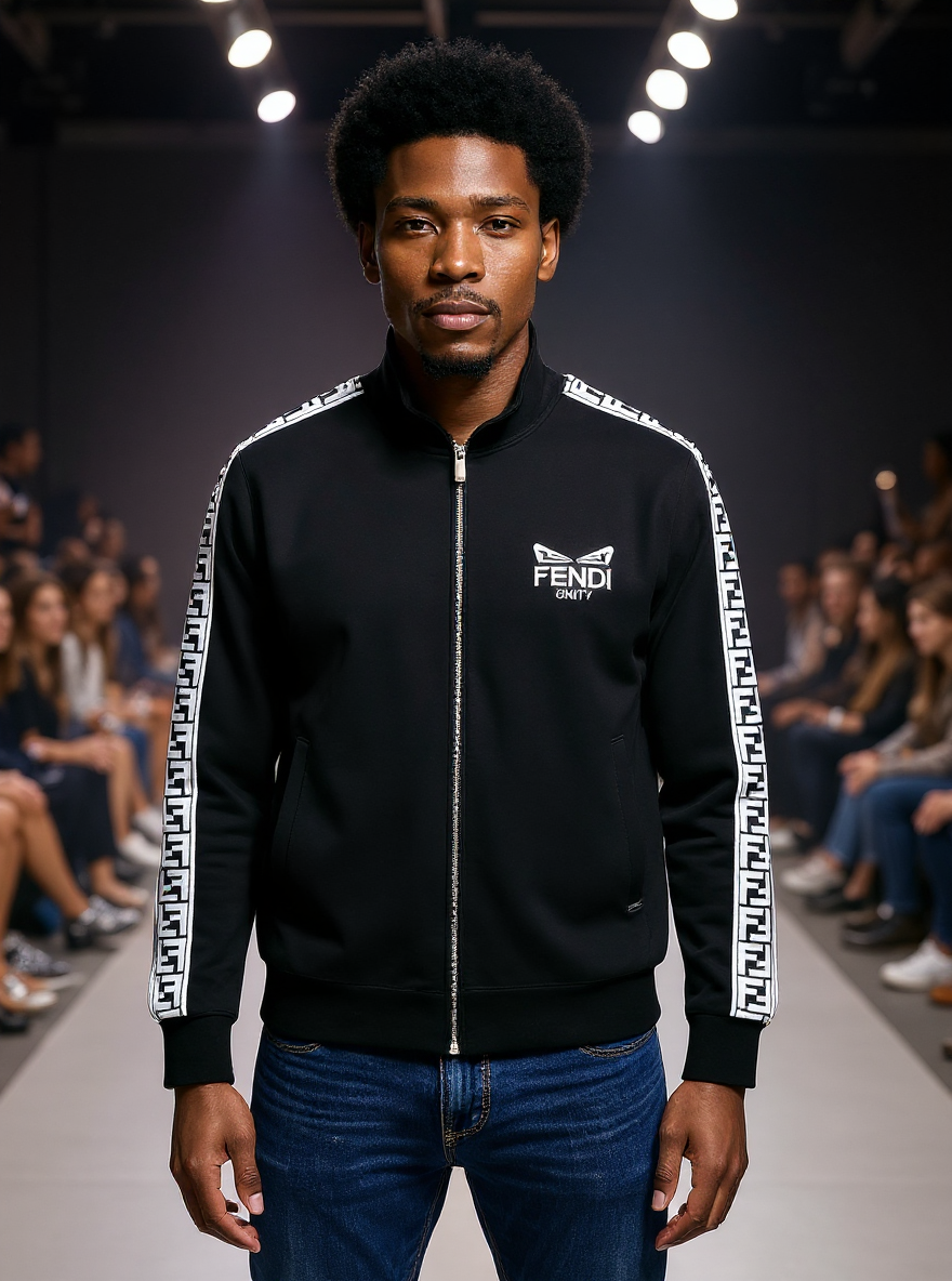 Men’s Premium Black Track Jacket – Athletic Fit with Designer Sleeve Detail