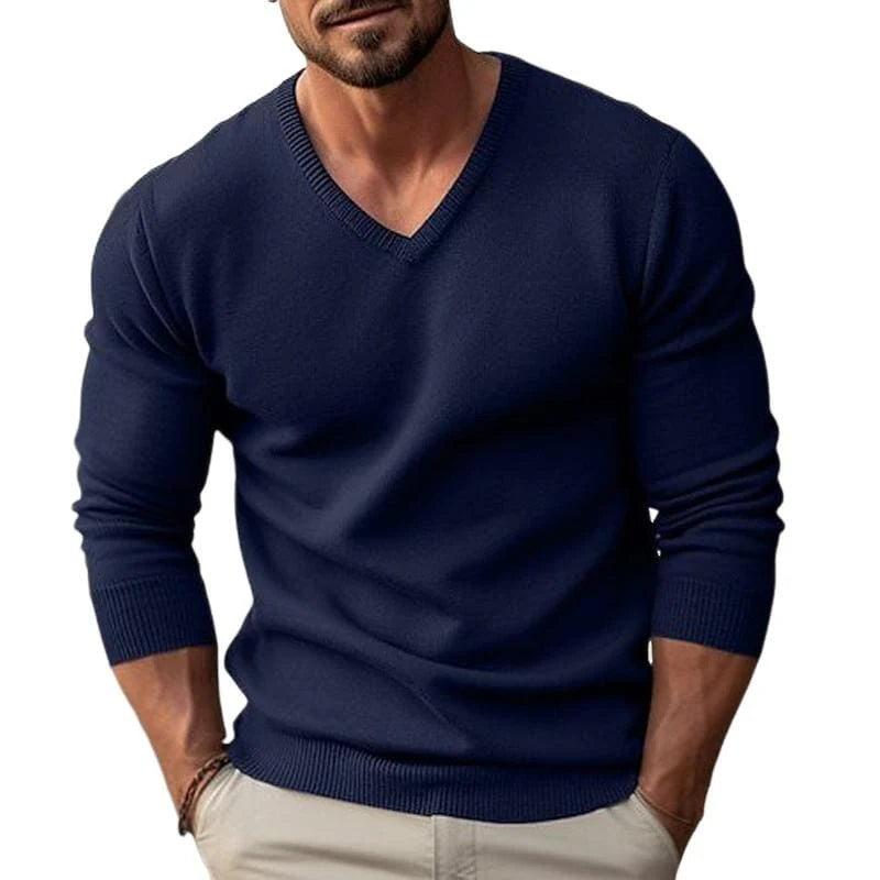 Herren Strickpullover V-Ausschnitt Slim Fit | Eleganter Feinstrick Pullover